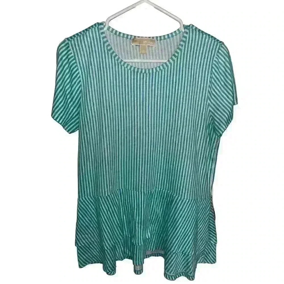 Michael Kors Blue and White Striped Short‎ Sleeve Shirt - Women's Size Large - Picture 1 of 5